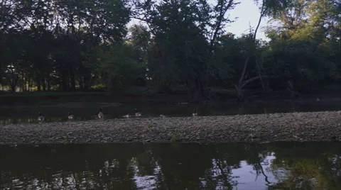 Camera Pan to bright sun at sunrise over foggy river Video stock 55145398