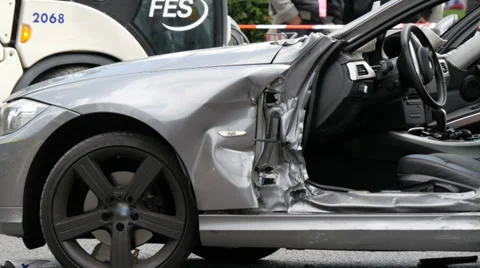 Camera pan from car accident Stock Footage
