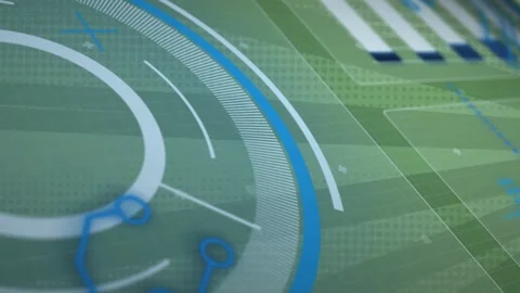 On camera pan, concentric ring UI shifting right, ticks rotating, nodes Stock Footage 333317825