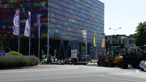 Camera pan Farmers protest at Mediapark Hilversum Netherlands 2022 Stock Footage 200205940