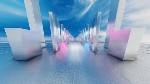 Camera pan forward in a corridor of rising and falling silver rectangular shapes Stock Footage 310233081