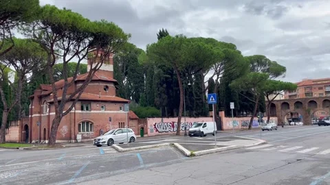 Camera pan in front of an aqueduct in Italy Stock Footage 257637430
