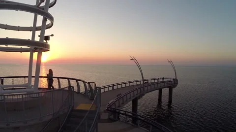 Camera pan left during sunrise at the Burlington Pier Stock Footage 55261706