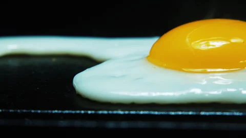 Camera pan left to right fried egg yolk overcooked 4K Stock Footage 246555765