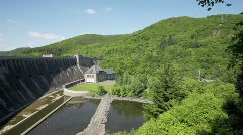 Camera pan over large reservoir Stock Footage 24740154