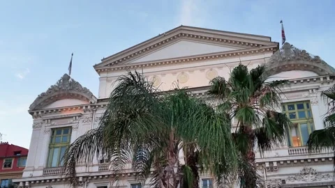 Camera pan right of Opera house building facade in Nice Stock Footage 336923181