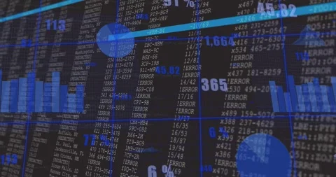Camera pan starting dashboard shifting view, updating charts and revealing error Stock Footage 329471471