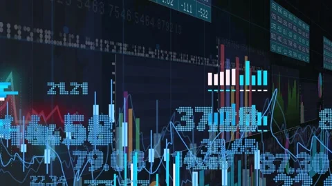 Camera pan starting finance dashboard updating, bars shifting and tickers Stock Footage 335761694