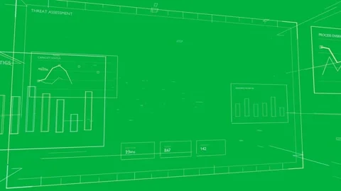 Camera panning 3D dashboard, data cloud drifting, panels sliding for monitoring, Video stock 335781006
