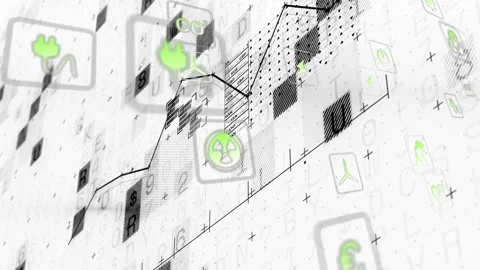 Camera panning across canvas, icons shifting and scaling as graph rising to Stock Footage 332577658