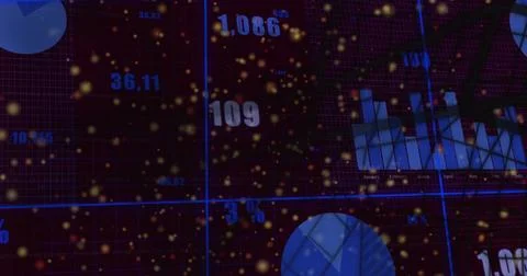 Camera panning across data grid, showing month bars, area chart, pie, percent Stock Illustration