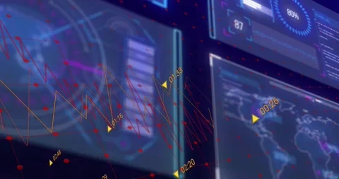 Camera panning and point cloud shifting starting HUD updating maps, gauges, Stock Footage 328225023