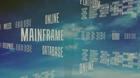Camera panning and rotating, revealing 3D tech wordcloud and showing growing Stock Footage 329611298
