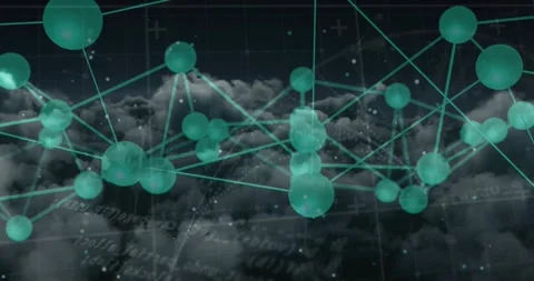 Camera panning and zooming, teal network rotating with nodes shifting, Stock Footage 332275643