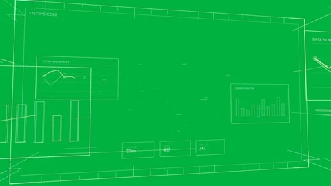 Camera panning, node cluster drifting, HUD panels updating for system monitoring Stock Footage 335781030
