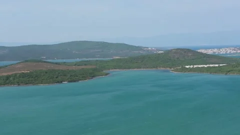 Camera panning over aegean sea showing islands and coastline Stock Footage 290133562
