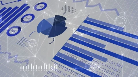 Camera panning over report sheet, pie rotating, bars growing, HUD updating, Stock Footage 332746922