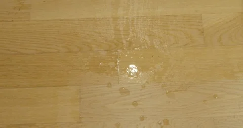 Camera Panning Over Water Spill on Parquet Floor Stock Footage 346082292