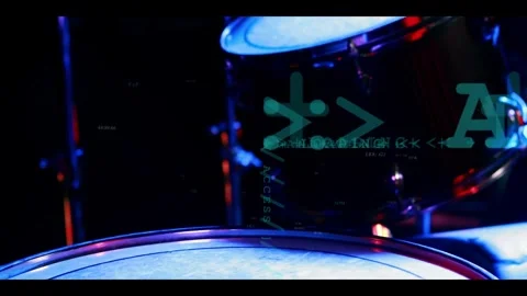 Camera panning, red stick entering showing snare, cymbal and tom for music, teal Stock Footage 332686069