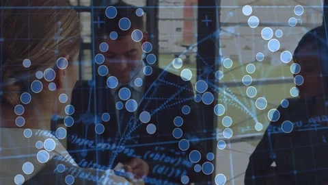 Camera panning revealing cursive overlay on pale blue map grid with dots guiding Stock Footage 330143939