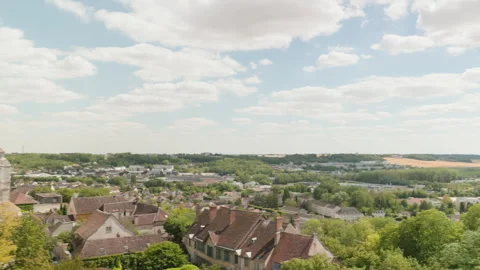 Camera Panning Right Across Saint Quiriace Church and Historic Townscape in Prov Vídeo Stock 340636607