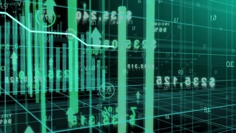 Camera panning right causing parallax, 3D bars shifting, white line moving down Stock Footage 335739492