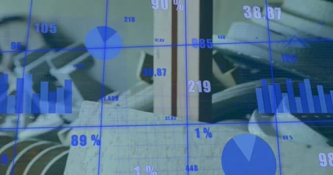 Camera panning right, closing on stacked parts in workshop, overlay updating bar Stock Footage 331026703