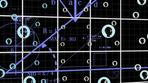 Camera panning right, coordinate grid shifting while cyan rings drifting, Stock Footage 334351916
