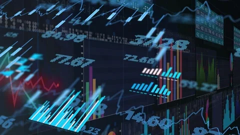Camera panning right, layered charts shifting and numeric tickers updating, Stock Footage 335652028