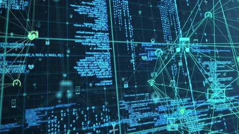 Camera panning right, network graph forming and connecting icon nodes Stock Footage 329898915