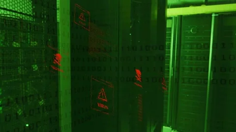 Camera panning right starting red malware icons spreading across glass panel, Stock Footage 334881798
