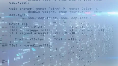 Camera panning right, translucent code scrolling, tiles glowing and receding, Stock Footage 329455173