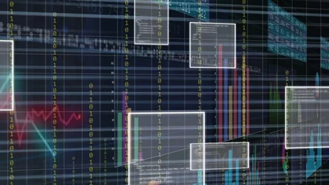 Camera panning right, windows appearing, bits streaming, dashboard revealing Stock Footage 335739402