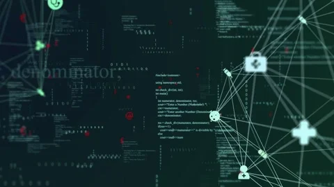 Camera panning right zooming graph lighting nodes links icons pulsing showing Stock Footage 334351802
