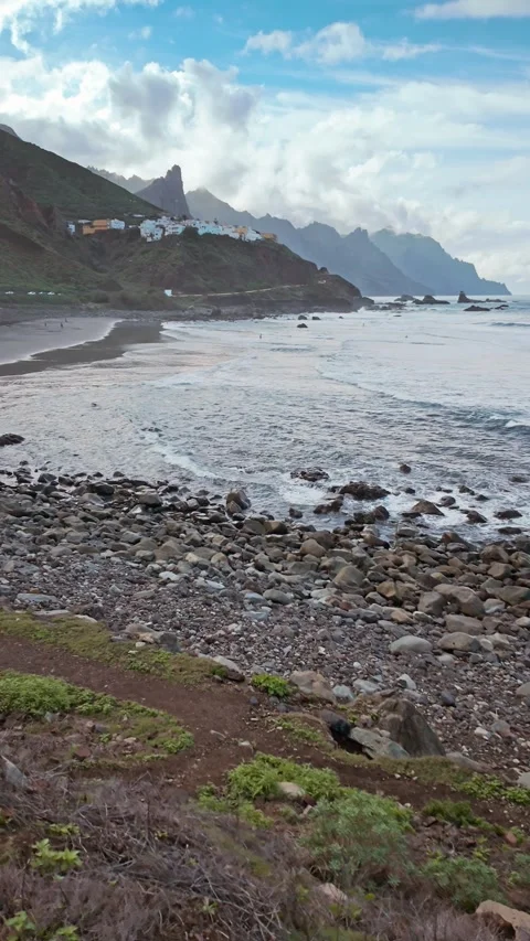 Camera panning showing benijo beach in tenerife Stock Footage 294277527