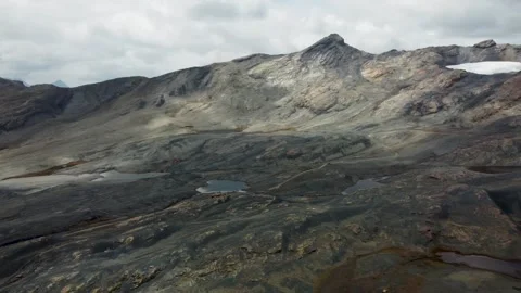 Camera panning from the small lakes to the Glaciers of Pastoruri the lakes have  Stock Footage 251683706