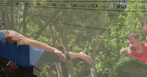 Camera panning, team holding level pose, adjusting alignment, syncing workout Stock Footage 334040879