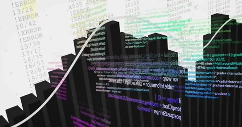 Camera panning tilting revealing black bars wave as colored code sliding tracing Stock Footage 330190960