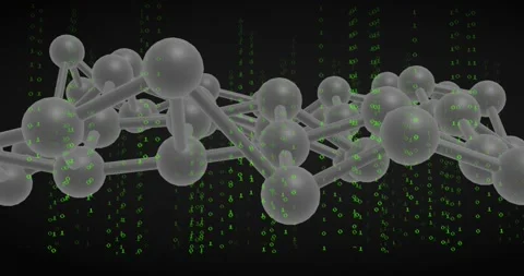 Camera panning, translucent node mesh undulating and revealing green binary Video stock 328469782