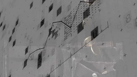 Camera panning, translucent printed panel sliding and revealing rising trendline Stock Footage 328656670