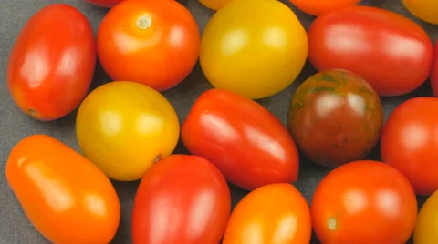 Camera pans across assorted cherry tomatoes Stock Footage 65728271