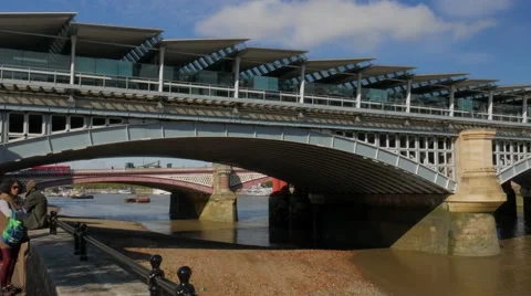 Camera pans across Blackfriars Bridge Stock Footage 56575970
