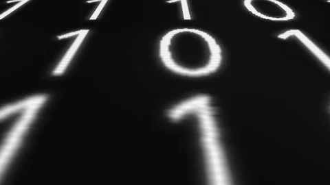 Camera pans across blurry defocused corrupted computer binary code Stock Footage 71328405