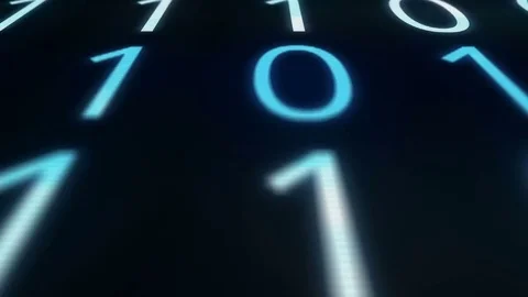 Camera pans across blurry defocused glitching computer binary code Stock Footage 71328667