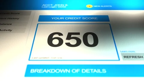 Camera pans across a credit score of 650 on generic website 스톡 동영상 318074659