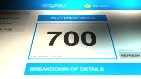 Camera pans across a credit score of 700 on generic website 스톡 동영상 318074674