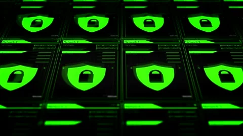 Camera pans across GCybersecurity Endpoint Monitoring Program - Modern Version Stock Footage 306420399