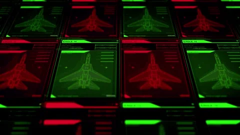 Camera pans across Generic Air Force Fighter Jet Call Signs During Battle Stock Footage 306267164