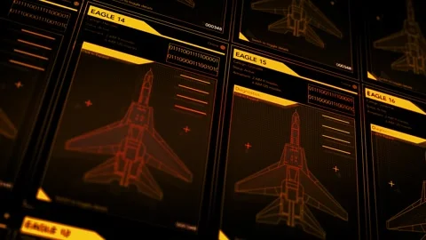 Camera pans across Generic US Air Force Fighter Jet Call Sign Software - Ret Stock Footage 306266247