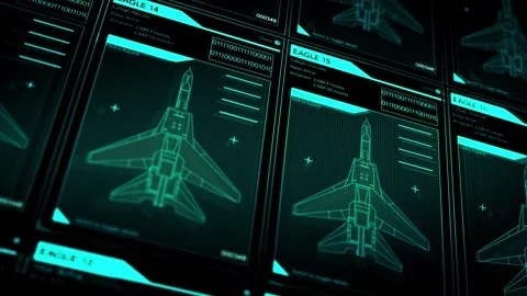 Camera pans across Generic US Air Force Fighter Jet Call Sign Software - Dig Stock Footage 306266248